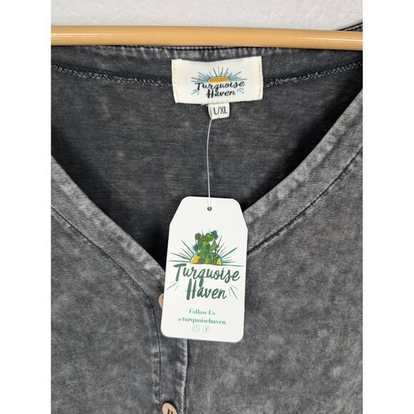 Turquoise Haven Shirt Womens L/XL Gray Button Front Angel Wings Embroidered Boho - Picture 4 of 6
